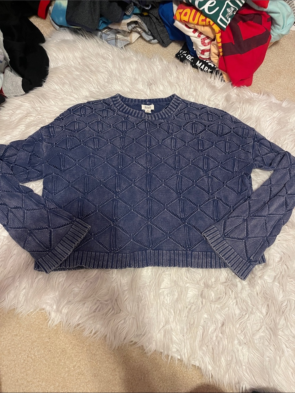 a.n.a Navy Diamond Knit Crewneck Sweater